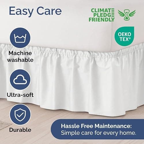 Wrap Around Dust Ruffle Bed Skirt - White - for Full Size Beds with 12 Inch Drop - Easy Fit Elastic Strap - Adjustable Pleated Bedskirt w/Brushed Fabric - Wrinkle Free - for Women, Men, Kids & Teens thumbnail 6