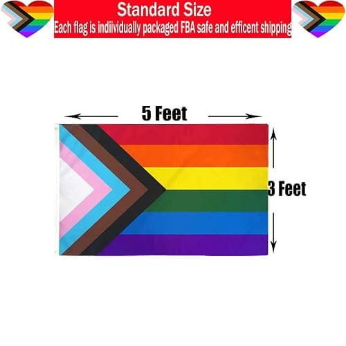 Progress Pride Rainbow Flag 3x5 Outdoor-LGBTQ Gay Lesbian Bisexual Non Binary Transgender All Inlcusive Progressive Pride Rainbow Flag with 2 Brass Grommets thumbnail 3