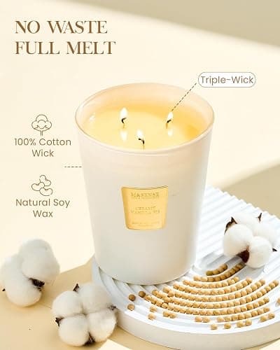 Extra große Duftkerze Vanille M&SENSE 990g 150 Std. Brennzeit, 3-Docht natürliche Aromatherapie Kerze stark duftende lang anhaltende, Geschenk Kerze und Heimdekoration, Geschenke für Frauen thumbnail 3
