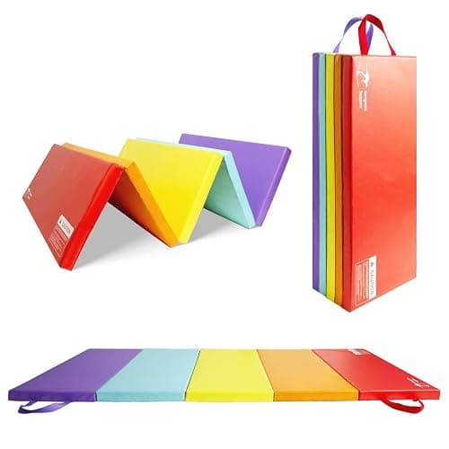 Kangaroo Hoppers Gymnastics Tumbling Mats for Kids, Foldable Gym Mat with Carrying Handles for Home Activity Play - Image 1