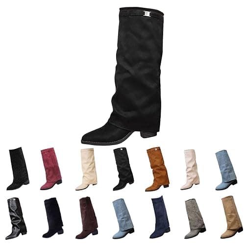 Generisch Tiefel Damen Elegante Form Fold Over Stiefel Slouch Block Heels Dressy Kniestiefel Fashion Stiefel Plateau Chunky Heel Stretch Boots Übergangssaisons, Freizeit, Geschäft, Büroarbeit - Image 1
