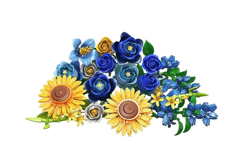 Blue Rose Flowers Valentines Gifts - Bouquet Building Set Compatible with Lego Flowers for Adults Women, Van Gogh's Starry Night and Sunflowers Style, Christmas Mother's Day Home Decor thumbnail 7