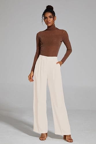 FUNYYZO Wide Leg Pants Women's High Elastic Waisted in The Back Business Work Trousers Long Straight Suit Pants thumbnail 3