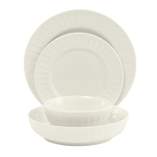 Gibson Home Melbourne White Plates and Bowls Set, 16 Piece Embossed Ceramic Dinnerware Set - Service for 4 Dishes - With Pasta Bowl thumbnail 8