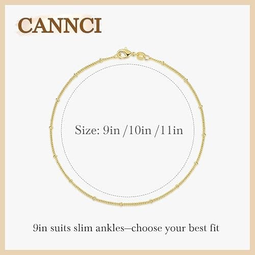 CANNCI 14K Gold Waterproof Anklets for Women and Men Charm Ankle Bracelets Jewelry for Everyday Wear Sizes 9-11 Inches thumbnail 2