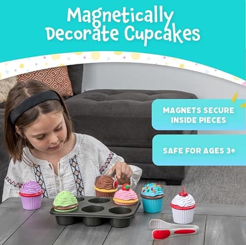 Popular Playthings Magnetic Bake & Play Cupcakes Toy Set, Pretend Cupcake Kitchen Kit for Kids, Gifts for Toddler Girls - 20 Pieces thumbnail 3