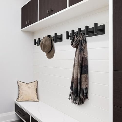Bntuk Coat Rack Wall Mount, Towel Racks for Bathroom with 5 Coat Hooks for Robes Bags Keys, Hat Rack for Wall Towel Hooks for Entryway, Home Wall Organizer Essential (Black) thumbnail 2