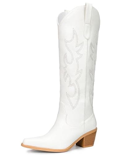 Pasuot Western Cowboy Boots for Women - Knee High Wide Calf Cowgirl Boots, Slip On Pointed Toe Chunky Heel Fashion Retro Classic Pull On Tall Boot for ladies Party concert - Image 1