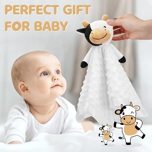 Pro Goleem Cow Security Blanket Soft Loveys for Babies for Boys and Girls Newborn Lovie Infant Blankie Cow Baby Stuff Baby Snuggle Toy Stuffed Animal Baby Gifts 16 Inch thumbnail 4