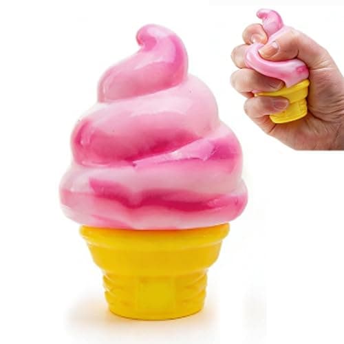 Ice Cream Squeeze Squishy, Ice Cream Cone Squishy, Slow Rise Sensory Fidget Toy, Easter Basket Stuffers Party Favors Summer Sensory Stress Relief #1-Pink - Image 1
