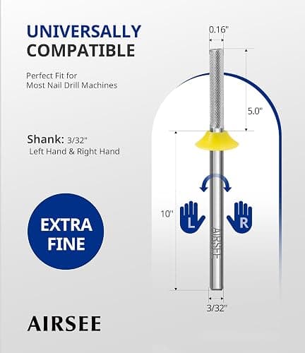 AIRSEE Safety Tungsten Carbide Acrylic Nail Drill Bit Electric Nail Drill File Head Tip for Dead Skin Cleaning Nail Bed File Cuticle Nail Prepare 3/32" 2 Way Needle Nail Buffer Bit XF thumbnail 4