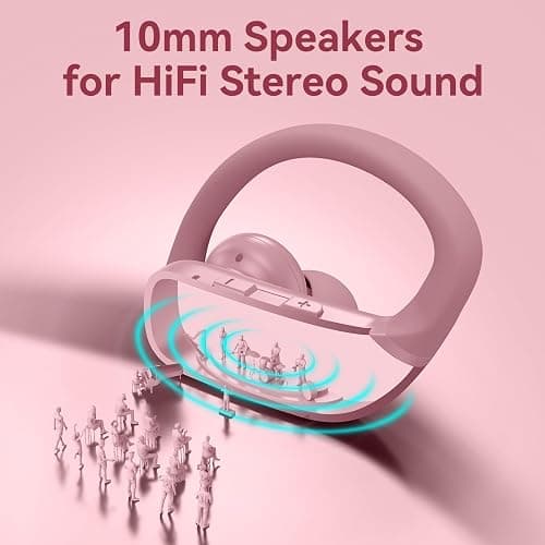 bmani Ear Buds Wireless Earbuds Bluetooth Headphones with 80H Playtime LED Display Case, Over-Ear Hook with Mic, Stereo Sound, Easy Button Controls, Sports Earphones for Running Workout Gym Pink thumbnail 5