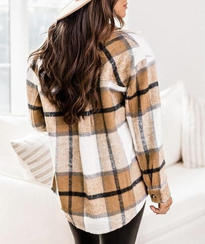 Beaully Women's 2025 Fall Clothes Plaid Shacket Jacket Long Sleeve Button Down Flannel Shirts Fashion Jacket thumbnail 2