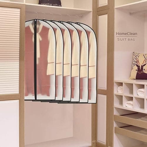 HomeClean Garment Bag (Set of 6) Plastic Garment Bags with Zipper Hanging Clothes Cover Dress Bag for Suits, Coats Closet (24'' x 40'', Black) thumbnail 2