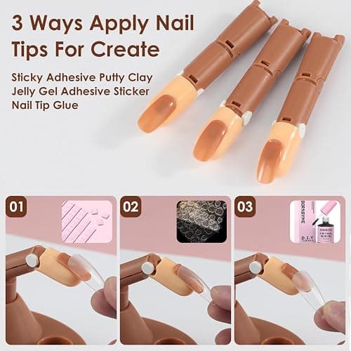 Acrylic Nail Practice Finger Kit, BORNBYME Acrylic Nail Training with 1 Base Stand, 3 Adjustable Fake Fingers, 100 Brown Nail Tips, Movable Training Nail Practice for Nail Beginner… thumbnail 7