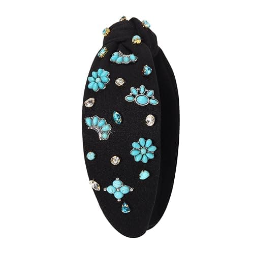 PHALIN Western Headbands for Women Jeweled Rhinestone Crystal Knotted Headbands Embellished Cowboy Boot Hat Cow Head Hairbands Turquoise Western Nashville Rodeo Music Concert Accessories (Style F) thumbnail 6