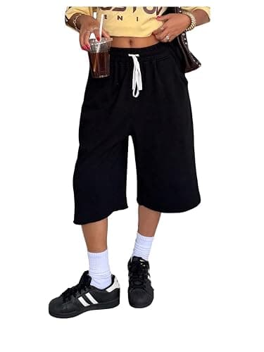 SHENHE Women's Wide Leg Sweat Shorts Drawstring Casual Lounge Sports Knee Length Bermuda Shorts - Image 1