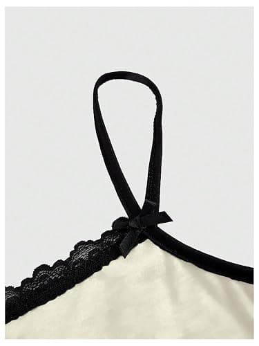 Floerns Women's Sleeveless Cat Embroidery Striped Scoop Neck Contrast Lace Cami Tops thumbnail 4