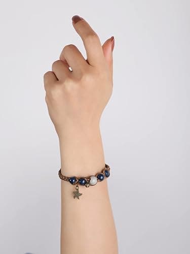 MINACHI Vintage Ceramic Beads Starfish Charm Bracelet, Jewelry Set for Women, Pack of 2 thumbnail 2
