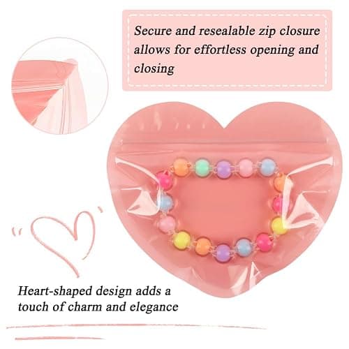 100pcs Small Bags for Small Business, 3.5x5 inch Heart-Shaped Jewelry Bags Clear Mylar Zip Top Lock Baggies Cute Packaging Supplies for Bracelets Sample thumbnail 5