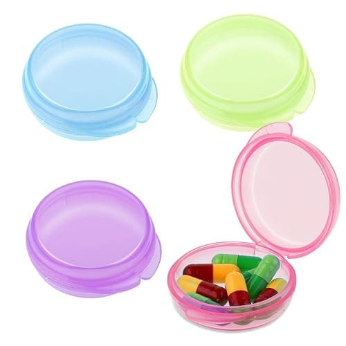 4 Pcs Mini Pill Organizer Small Pill Box Cute Portable Pill Case for Pocket Purse Travel Storage Containers Earplug Case Medicine Dispenser Vitamin Holder(Blue+Pink+Purple+Green) - Image 1