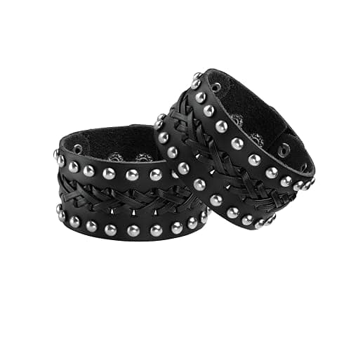 Eigso Vintage Retro Punk Braceler Wide Belt Wristband PU Leather Snap Button Clasp for Men Women - Image 1