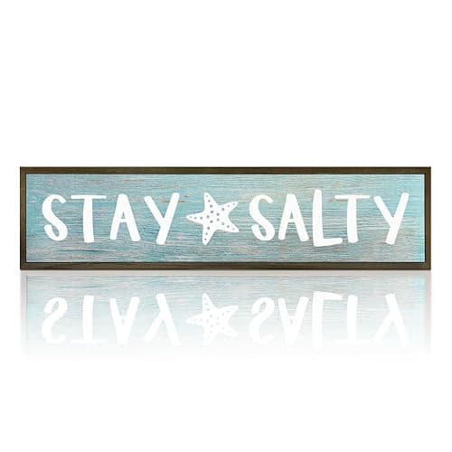 Beach Decoration, Funny Summer Decor Sign, Wall Decors Art, Ocean Coastal Home Decor for Living Room, Bathroom, Beach House Decoration, Framed Wooden Box Sign, Stay Salty Signs 17.8x4x1.2 inches 25 - Image 1