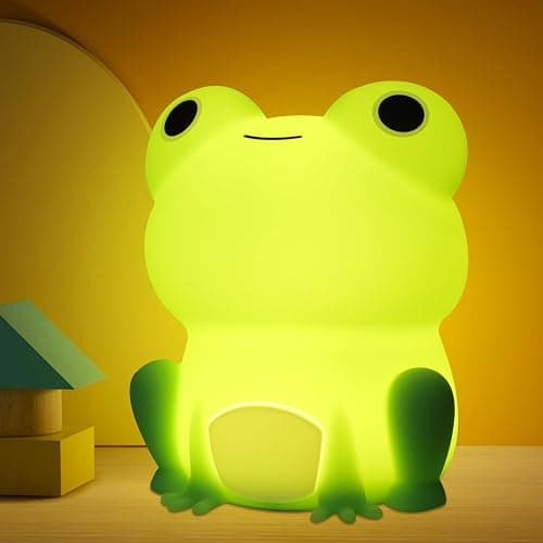 OkiyiD Frog Night Light for Nursery, Rechargeable Dimmable Bedside Lamp with Touch Control(ABS+SIL), Portable Kids Gift for Girls, Boys, Babies - Image 1