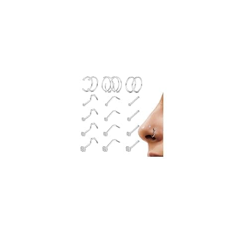 LOYALLOOK 18Pcs Nose Rings Studs - 316L Surgical Steel 14K Gold Plated Nose Studs Double Hoop Nose Ring for Women Men 18G/20G Nose Rings Stud Hypoallergenic Nose/Body Piercing Jewelry 1.5mm 2mm 2.5mm 3mm CZ - Image 1