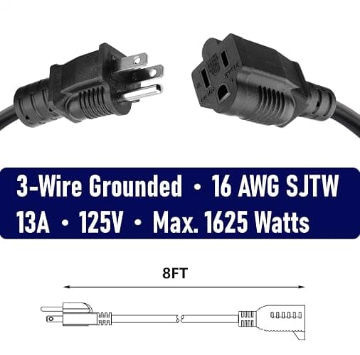 4 Pack 8ft Extension Cord Outdoor Indoor Use 16 AWG Heavy Duty Power Cord 3 Prong SJTW, NEMA 5-15P to NEMA 5-15R, Power Cable for Indoor and Outdoor Extension, ETL Listed thumbnail 2