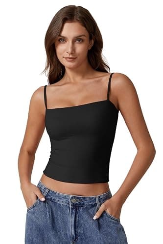 QINSEN Women's Double Lined Basic Tank Top Adjustable Spaghetti Straps Sleeveless Camisole Shirts thumbnail 2