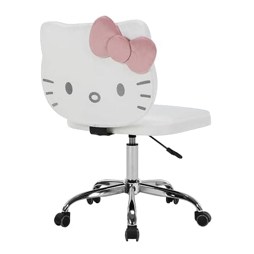 Impressions Vanity Hello Kitty Kawaii Swivel Vanity Chair for Makeup Room, Adjustable Height Desk Chair with Wheels Rolling, Comfy Foam Back (White) thumbnail 5