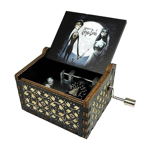 Youtang CorpseBride Wooden Music Box, Antique Engraved Case, Birthday Gift/Valentine's Day Gift/Mother's Day/Fathers Day/Children's Presents/Home Decoration/Collectibles (Hand Crank, Black) thumbnail 3