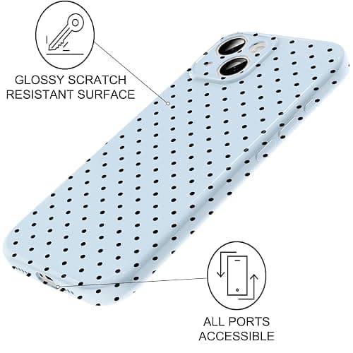 RUMDEY Polka Dot Phone Case for iPhone 14 Cute Fashion Pattern Case 6.1", Aesthetic Trendy Stylish Print Design Women Girly Cover Camera Protective Gloss Soft Slim Silicone Shockproof TPU Funda, Blue thumbnail 4