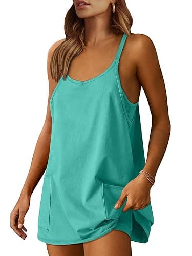 Prinbara Women Athletic Tennis Dress Summer Workout Sports Mini Romper Dress Built in Shapewear Shorts Sundress 2025 Outfits - Lake Blue - Small