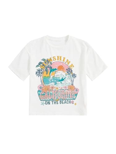 RoseSeek Girl's Graphic Print Tee Shirt Round Neck Short Sleeve T Shirts Summer Cute Trendy Tops thumbnail 2