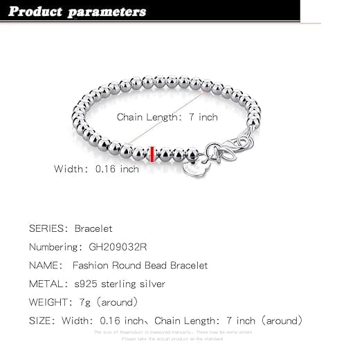 H&Beautimer 925 Sterling Silver 4-10MM Ball Chain Bracelet For Women's - Italian Handmade Bead Chain Bracelet 5''5.7''6.3''6.7''7.5''8''8.3''8.5''9 Inch Rose Gold Party Jewelry - 4MM Silver - 5 inches thumbnail 2