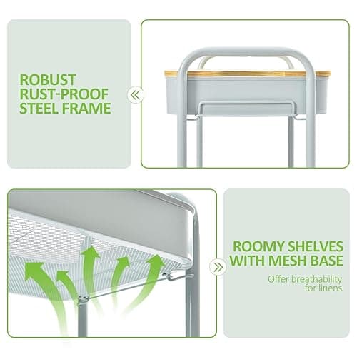 TOOLF 3 Tier Rolling Cart, Metal Utility Cart with Wheels & Wooden Top, Diaper Organizer Cart, Rolling Craft Storage Cart, Serving Trolley Cart for Kitchen, Office, Bathroom, Baby Nursery, Green - Green thumbnail 7