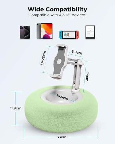 Viozon Tablet Stand Pillow, Compatible with 4.7"-13" Phone/Tablet, iPad, iPhone, Samsung, Google, Kindle, 360°Adjustable Phone Holder for Bed with Soft Plush Fabric, and Detachable Bowl, Green thumbnail 3