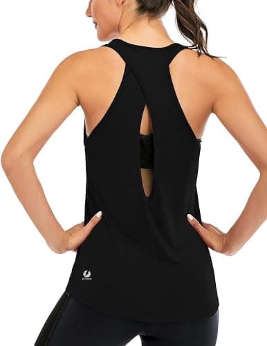 ICTIVE Womens Cross Backless Workout Tops for Women Racerback Tank Tops Open Back Running Muscle Tank Yoga Shirts - Image 1