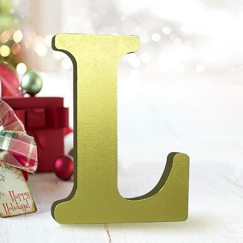 AOCEAN 6 Inch Golden Wood Letters Unfinished Wooden Letters for Wall Decor Decorative Standing Letters Slices Sign Board for Crafts Christmas Decoration Home Party Projects (L) - Image 1