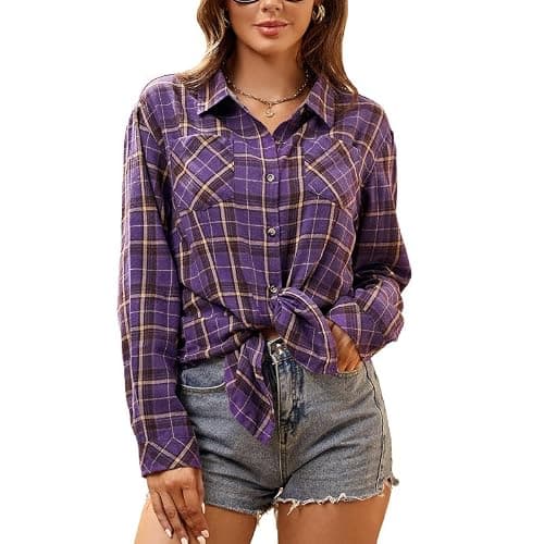 Damipow Flannel Shirt Women Long Sleeve Fall Blouse Ladies Casual Top Cute Clothes - Image 1