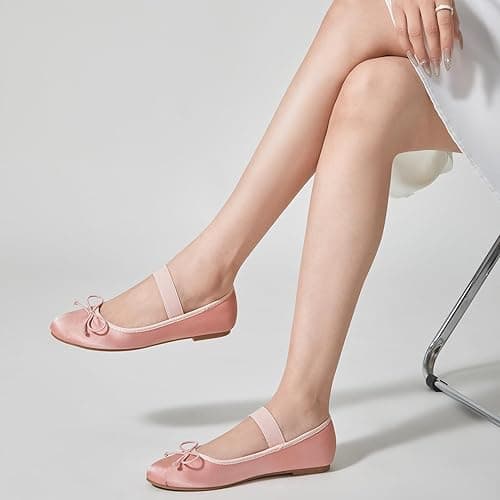 Trary Ballet Flats for Women Closed Round Toe Mary Jane Shoes Women Cute Bowknot Non-Slip Dressy Shoes Elastic Strap Comfortable Women's Flats for All-Year Daily Work Causal thumbnail 7