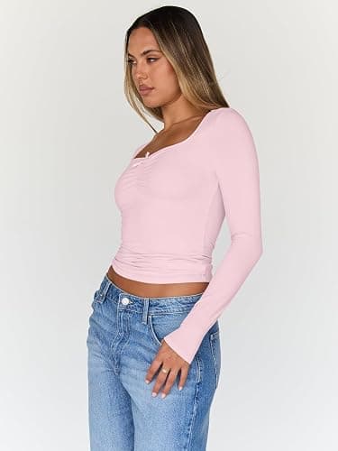 Trendy Queen Womens Long Sleeve Tops Going Out Top Trendy Cute Shirt Y2k Clothes Fashion Clothing Fall Outfits 2025 thumbnail 3