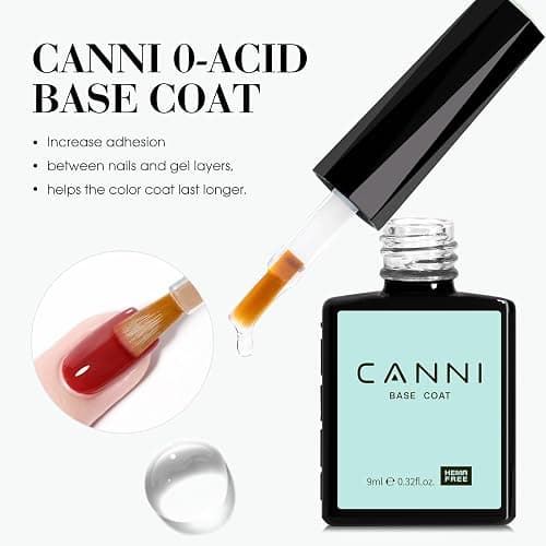 CANNI 2 Pcs No Wipe Gel Top Coat and Base Coat Set- High Gloss Shiny Long Lasting Base Top Coat Gel Nail Polish, Soak Off Nail Art Home and Professional Manicure thumbnail 4