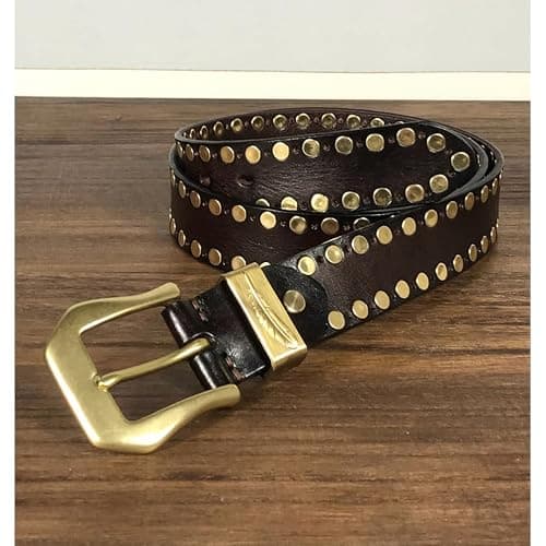 YJSG Studded Belt Men, Adjustable Leather Rivet Punk Casual Cowhide Belt for Men with Brass Metal Pin Buckle,Brown,105CM/41.3'' thumbnail 4
