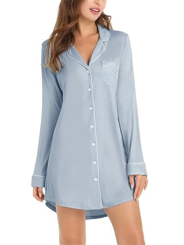 Cherrydew Bamboo Viscose Nightgown Women Super Soft Comfy Cooling Breathable Long Sleeve Sleepwear Button Down Sleep Shirts thumbnail 7