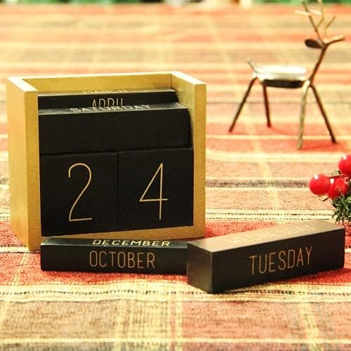 Juegoal Wooden Perpetual Calendar, Wooden Block Daily Calendar Office Desk Accessories (Black) thumbnail 5