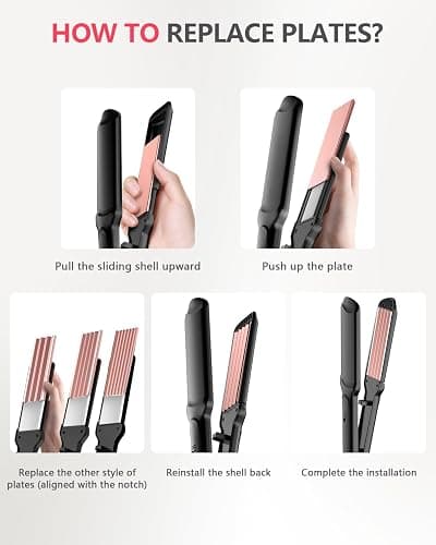 Hair Crimper Waver,Professional Women Hair Straightener Irons 4-in-1 Set Create Zig Zag Waves,Crimps Smooth Styles,Negative Ions Tourmaline Ceramic Plates Healthy Shiny Less Frizz,Styling Tools thumbnail 7
