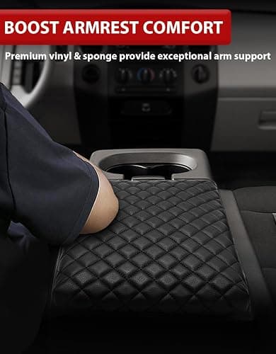 KBH Center Console Armrest Cover for Ford F150 2004-2010, 40/20/40 Split Bench Jump Seat, Middle Console Lid Protector Thick Pad, Vinyl Leather, Anti-Scratch, Black thumbnail 4